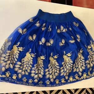 Elegant Blue and Gold A-Line Skirt